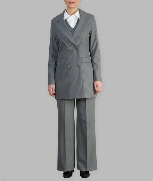 کت و شلوار زنانه یقه انگلیسی  با ژیله  سوژین - طوسی
