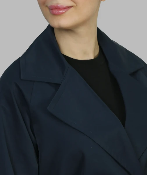 بارانی زنانه کتان زارا یقه انگلیسی دبل برست چیترا - سرمه ای
